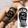 Halloween dark skull rose temporary tattoo sticker for arm and leg gothic body art decor - Skull Clock Rose(NZ080)