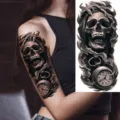 Halloween dark skull temporary tattoo sticker for arm leg waterproof gothic body art decor - Skull Pocket Watch(NZ920)