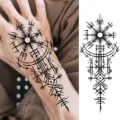 Pegatina de tatuaje temporal de tótem de brújula de boceto en blanco y negro. - 15x7CM / Estilo FO020