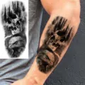 Dark skull eagle tattoo sticker for arm and leg, waterproof temporary body art design. - Forest Skull Eagle(NZ964)