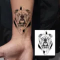 Geometric bulldog temporary arm tattoo sticker, black dotwork style waterproof body art. - HM096 (Geometric Dog)