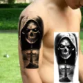Halloween dark skull grim reaper temporary tattoo sticker waterproof arm leg art decor - Reaper Cross Graveyard(NZ1147)
