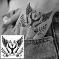 Angel wings baby feet temporary tattoo sticker featuring love text, ideal for hand back art. - Angel & Baby Footprints (HA258) / 8x8cm