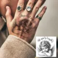 Angel tattoo sticker for hand back, temporary waterproof body art design with English quote. - Angel Wings & Baby (HA259) / 8x8cm