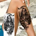 Halloween dark grim reaper skull temporary tattoo stickers for arm and leg party decor - Reaper Rose Cross(NZ1168)