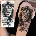 Black white lion rose temporary tattoo sticker arm leg waterproof body art transfer decal - NZ638 / 19.8x9.6CM