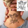 Temporary tattoo sticker featuring classic angel cupid design for neck and hand body art decor. - Angel Archery (HA266) / 8x8cm