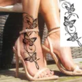 Water transfer black butterfly vine tattoo sticker for foot and ankle body art decor. - Butterfly Vine Style (FO231) / 15x7CM