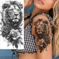 Waterproof temporary lion and rose tattoo sticker for arm and leg, trendy body art design. - NZ639 / 19.8x9.6CM