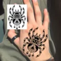 Halloween spider temporary tattoo sticker, classic black and white arm body art variant style. - HM163 (Traditional Spider)