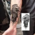 Tijdelijke Tattoosticker Zwarte Arend Kompas Geometrisch Ontwerp Arm Art Variant - FO497 / 15x7CM