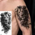 Black watercolor lion and rose temporary tattoo sticker for arm and calf variant style - NZ640 / 19.8x9.6CM
