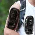Halloween dark skull temporary tattoo sticker for arm and leg gothic body art waterproof design - Skull Raven(NZ1206)