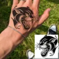 American traditional black panther hand temporary tattoo sticker, bold roaring beast design. - HA245