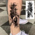 Zwarte en witte realistische Magere Hein schedel tijdelijke tattoo sticker waterdicht. - FO511 / 15x7CM