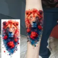 Watercolor lion and rose temporary tattoo sticker for arm and leg body art variant - NZ1216 / 19.8x9.6CM