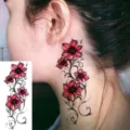 Water transfer red floral tattoo sticker, stylish neck body art temporary sticker. - Red Floral Vine Style (FO262) / 15x7CM