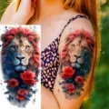 Watercolor lion rose temporary tattoo sticker for arm and leg, stunning body art design. - NZ1222 / 19.8x9.6CM