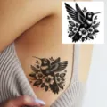 Black Hummingbird Temporary Tattoo Sticker Floral Body Art Design Variant Style For Women - HA263