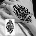 Chicano snake dagger temporary tattoo sticker, waterproof black body art for hand and arm. - HS150 / 9.8x5.8cm