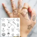 Waterproof temporary tattoo sticker set featuring cute ocean marine life designs. - Marine Flora and Fauna Pattern(HA219) / 8x8cm