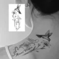 Temporary tattoo sticker black hummingbird lily neck waterproof body art fashion 1pc - HS163 / 9.8x5.8cm