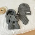 Ensemble d'hiver en tricot torsadé gris avec écharpe chaude, bonnet douillet et gants doux. - Gris foncé