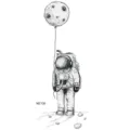 Adesivo tatuaggio temporaneo con astronauta che tiene un palloncino luna arte in bianco. - MZ130
