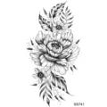 Adesivo per tatuaggio temporaneo floreale in bianco e nero, elegante design di peonia per il corpo. - SS741