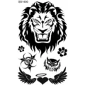 Pegatina de tatuaje temporal de tótem en blanco y negro con diseños de león y búho. - Mezcla de León Búho(SS1400)