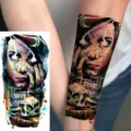 Waterproof temporary tattoo sticker watercolor gothic portrait skull arm body art - WZ058 / 19.5x9.5cm