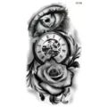Adesivo per tatuaggio temporaneo con rosa realistica, occhio e orologio da tasca. - XZ198 (Rosa Occhio Orologio da Tasca)