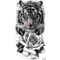 Adesivo per tatuaggio temporaneo impermeabile con testa di tigre feroce e rosa elegante XZ199 - XZ199 (Schizzo Tigre Rosa)