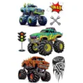 Foglio di tatuaggi temporanei con camion mostro per bambini e adulti, body art impermeabile. - SW701 / 9.8x5.8cm