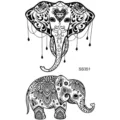 Sticker tatouage éléphant henné noir, motif mandala floral pour art corporel bras jambe. - SS351