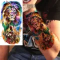 Waterproof temporary tattoo sticker watercolor lion spartan design for arm and leg use variant style. - WZ061 / 19.5x9.5cm