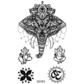 Tatouage temporaire autocollant noir mandala éléphant design étanche art corporel bras jambe dos - SS353