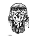 Autocollant de tatouage temporaire Henna Hamsa elephant, art line noir pour jambe. - SS354