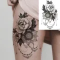 Adesivo tatuaggio temporaneo peonia nera mandala fiore coscia arte impermeabile design - LZ255