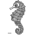 Autocollant de tatouage temporaire hippocampe mandala style henna, art de ligne noir et blanc. - SS355