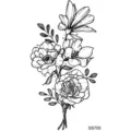 Adesivo per tatuaggio floreale in bianco e nero, design minimalista con rose e foglie. - SS705