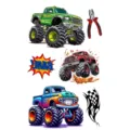 Foglio adesivo per tatuaggi temporanei impermeabili con camion mostro acquerello mano collo. - SW705 / 9.8x5.8cm