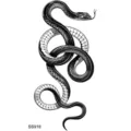 Black and white coiled snake temporary tattoo sticker, perfect for hand and neck art. - Snake Floral Pattern (SS918) / 9.8x5.8cm
