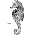 Autocollant de tatouage temporaire avec motif de seahorse mandala noir et blanc, SKU SS356. - SS356