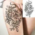 Adesivo per tatuaggio temporaneo serpente e rosa, arte corporea impermeabile per braccio. - LZ256