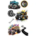 Adesivi per tatuaggi temporanei di monster truck ad acquerello impermeabili per braccia e mani. - SW706 / 9.8x5.8cm