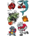 Colorful cartoon animal temporary tattoo stickers sheet for hands and neck, waterproof art. - SW070 Cartoon Animals / 9.8x5.8cm