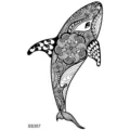 Autocollant de tatouage temporaire baleine mandala noir et blanc pour art corporel chic - SS357
