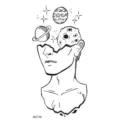 Adesivo tatuaggio temporaneo universo cosmico design testa umana disegno in bianco e nero - MZ138