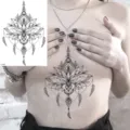 adesivo tatuaggio temporaneo loto nero body art design piuma geometrica donna - LZ257